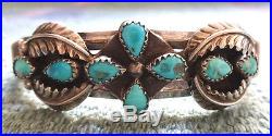 Gorgeous Vintage NAVAJO Sterling Silver & TURQUOISE Cluster Cuff BRACELET