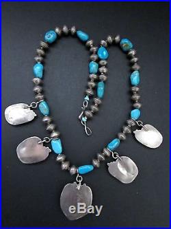 Gorgeous Vintage Navajo Sterling Silver Turquoise Squash Blossom Necklace