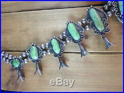 Green Carico Lake Turquoise Squash Blossom Necklace Sterling Silver 241.8 Grams