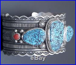 Guy Hoskie Sterling Silver Kingman Turquoise Coral Bracelet