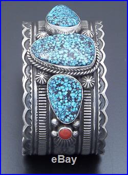 Guy Hoskie Sterling Silver Kingman Turquoise Coral Bracelet