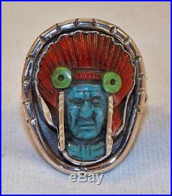 Hand Carvedturquoiseshellsterling Silverindian Chiefringfrancisco Gomez