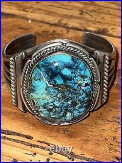HEAVY 78 Grams Native Sterling Silver Turquoise Cuff Bracelet Navajo