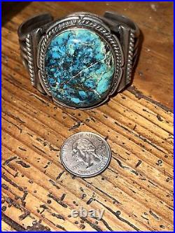 HEAVY 78 Grams Native Sterling Silver Turquoise Cuff Bracelet Navajo