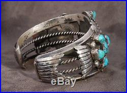 Heavy Sterling Silver Turquoise Cluster Carinated Cuff Bracelet 77.4 Grams