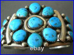 HERMAN SMITH Native American Turquoise Flower Cluster Sterling Silver Bracelet