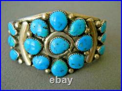 HERMAN SMITH Native American Turquoise Flower Cluster Sterling Silver Bracelet
