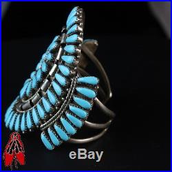 HUGE Blue Turquoise cluster sterling silver vintage Navajo Bracelet old pawn