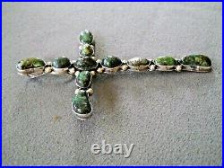 HUGE Native American Dark Green Turquoise Sterling Silver Cross Pendant 4.8