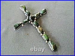 HUGE Native American Dark Green Turquoise Sterling Silver Cross Pendant 4.8