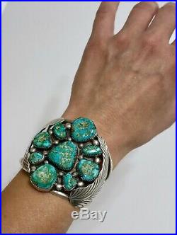HUGE Native American Navajo Sterling Silver Green Turquoise Cuff Bracelet