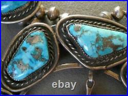 HUGE Navajo Spiderweb Morenci Turquoise Sterling Silver Squash Blossom Necklace