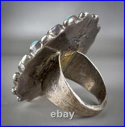 HUGE OLD Vintage Zuni Sterling Silver Natural Turquoise Cluster Ring OMG