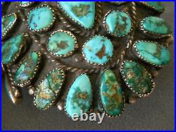 HUGE OLD & WIDE Native American Turquoise Cluster Sterling Silver Bracelet 3.75