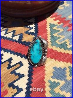 HUGE Old Pawn Ring Sterling Silver Stormy Mountain Turquoise