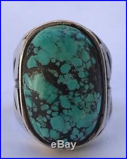 HUGE STAMPED Navajo Sterling Silver GEM SPIDERWEB Turquoise MENS Ring Sz 12