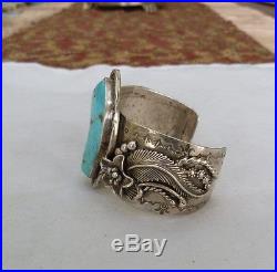 Huge Vtg Old Pawn Navajo Turquoise Sterling Silver Bracelet Mens Womens Heavy