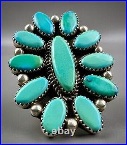 HUGE Vintage 2 Navajo Sterling Silver Vivid Turquoise Cluster Ring STUNNING