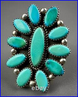 HUGE Vintage 2 Navajo Sterling Silver Vivid Turquoise Cluster Ring STUNNING