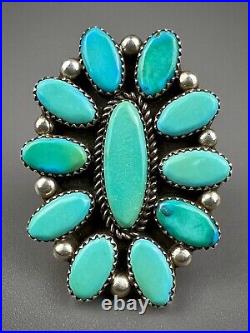 HUGE Vintage 2 Navajo Sterling Silver Vivid Turquoise Cluster Ring STUNNING