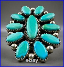 HUGE Vintage 2 Navajo Sterling Silver Vivid Turquoise Cluster Ring STUNNING