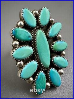 HUGE Vintage 2 Navajo Sterling Silver Vivid Turquoise Cluster Ring STUNNING