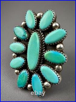 HUGE Vintage 2 Navajo Sterling Silver Vivid Turquoise Cluster Ring STUNNING