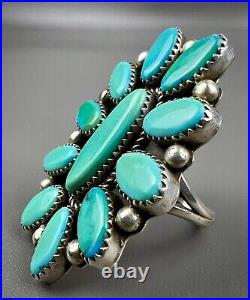 HUGE Vintage 2 Navajo Sterling Silver Vivid Turquoise Cluster Ring STUNNING