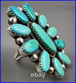 HUGE Vintage 2 Navajo Sterling Silver Vivid Turquoise Cluster Ring STUNNING