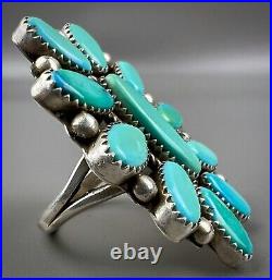 HUGE Vintage 2 Navajo Sterling Silver Vivid Turquoise Cluster Ring STUNNING