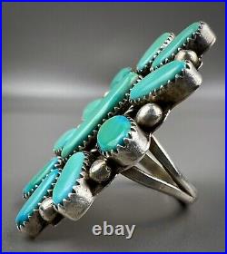 HUGE Vintage 2 Navajo Sterling Silver Vivid Turquoise Cluster Ring STUNNING