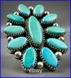 HUGE Vintage 2 Navajo Sterling Silver Vivid Turquoise Cluster Ring STUNNING