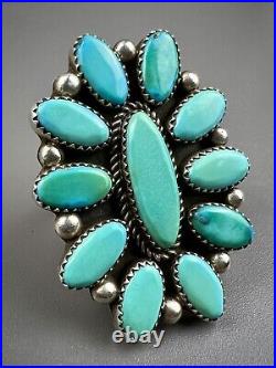 HUGE Vintage 2 Navajo Sterling Silver Vivid Turquoise Cluster Ring STUNNING