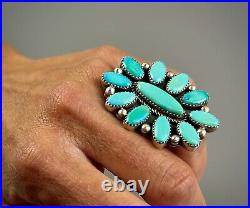 HUGE Vintage 2 Navajo Sterling Silver Vivid Turquoise Cluster Ring STUNNING