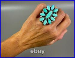 HUGE Vintage 2 Navajo Sterling Silver Vivid Turquoise Cluster Ring STUNNING