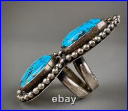 HUGE Vintage Navajo Sterling Silver Double Spiderweb Turquoise Ring 29 Grams