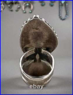 HUGE Vintage Navajo Sterling Silver Double Spiderweb Turquoise Ring 29 Grams