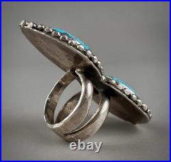 HUGE Vintage Navajo Sterling Silver Double Spiderweb Turquoise Ring 29 Grams