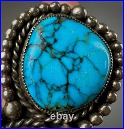 HUGE Vintage Navajo Sterling Silver Double Spiderweb Turquoise Ring 29 Grams