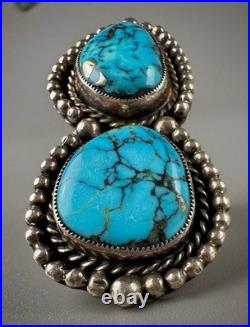 HUGE Vintage Navajo Sterling Silver Double Spiderweb Turquoise Ring 29 Grams