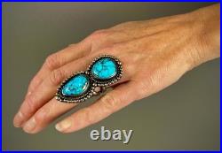 HUGE Vintage Navajo Sterling Silver Double Spiderweb Turquoise Ring 29 Grams