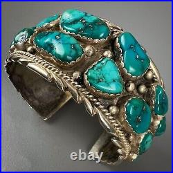 HUGE Vintage Navajo Sterling Silver Nevada Turquoise Cuff Bracelet HEAVY 102grms