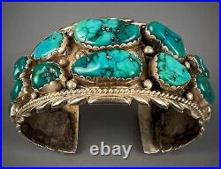 HUGE Vintage Navajo Sterling Silver Nevada Turquoise Cuff Bracelet HEAVY 102grms