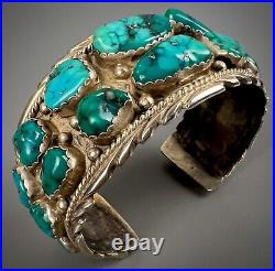 HUGE Vintage Navajo Sterling Silver Nevada Turquoise Cuff Bracelet HEAVY 102grms