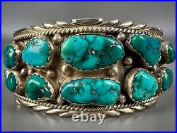 HUGE Vintage Navajo Sterling Silver Nevada Turquoise Cuff Bracelet HEAVY 102grms