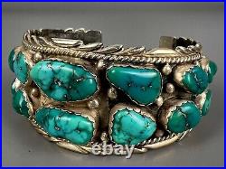 HUGE Vintage Navajo Sterling Silver Nevada Turquoise Cuff Bracelet HEAVY 102grms