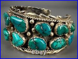 HUGE Vintage Navajo Sterling Silver Nevada Turquoise Cuff Bracelet HEAVY 102grms