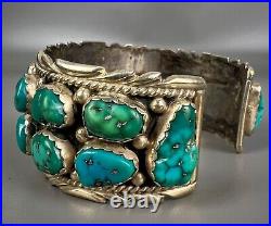 HUGE Vintage Navajo Sterling Silver Nevada Turquoise Cuff Bracelet HEAVY 102grms