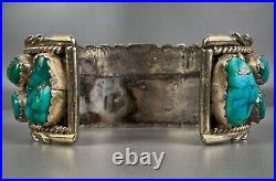 HUGE Vintage Navajo Sterling Silver Nevada Turquoise Cuff Bracelet HEAVY 102grms