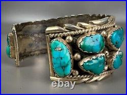 HUGE Vintage Navajo Sterling Silver Nevada Turquoise Cuff Bracelet HEAVY 102grms